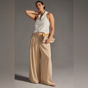 Amadi for Anthropologie | Made in USA Cream Pleated Wide-Leg Pants | 2X